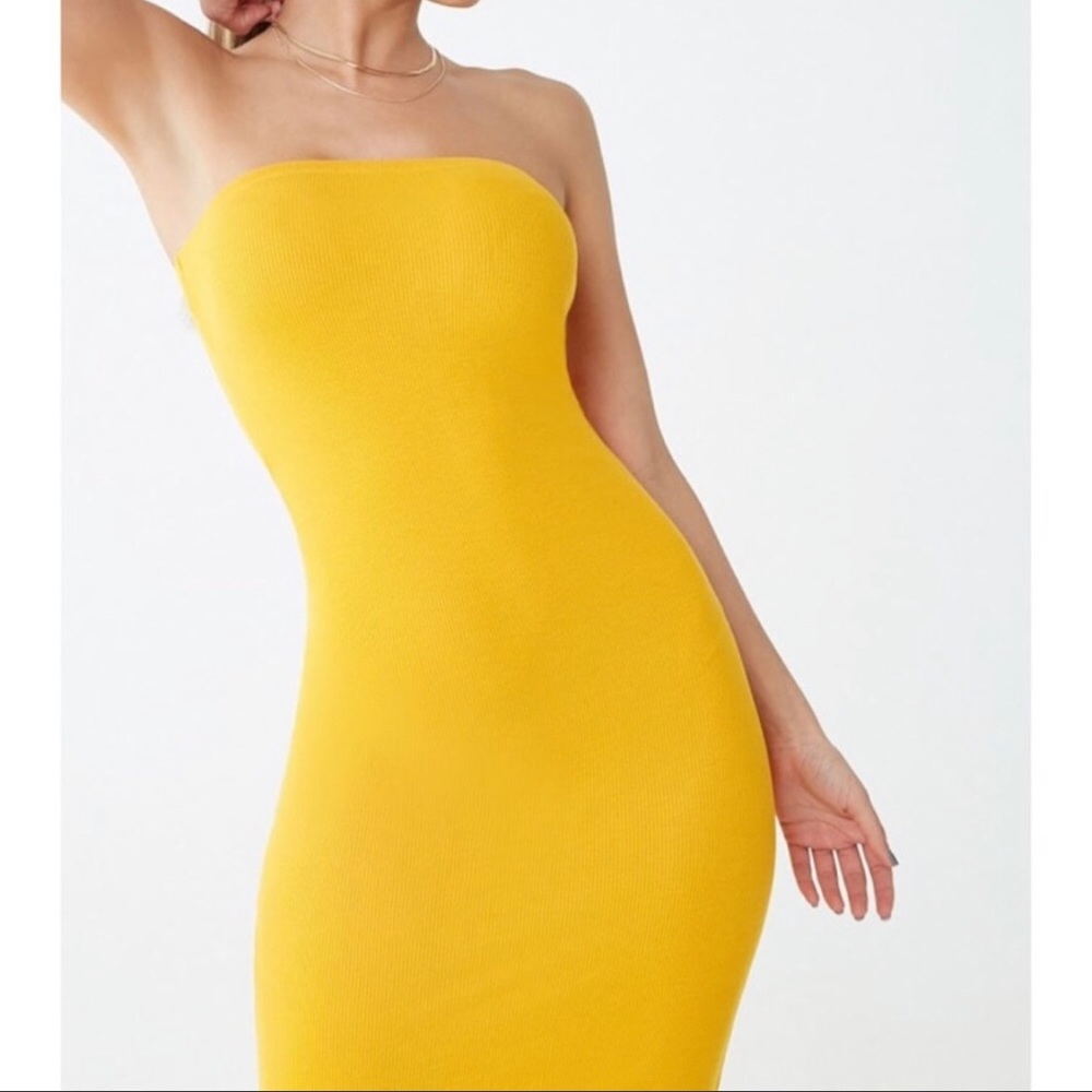 NWT Yellow Bodycon Midi Tube Dress